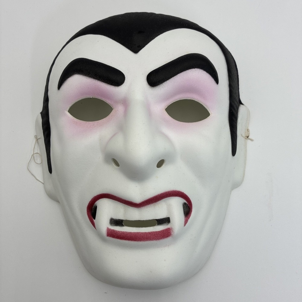 Vintage Vampire Dracula Halloween Mask White Black Red Fangs Costume Accessory